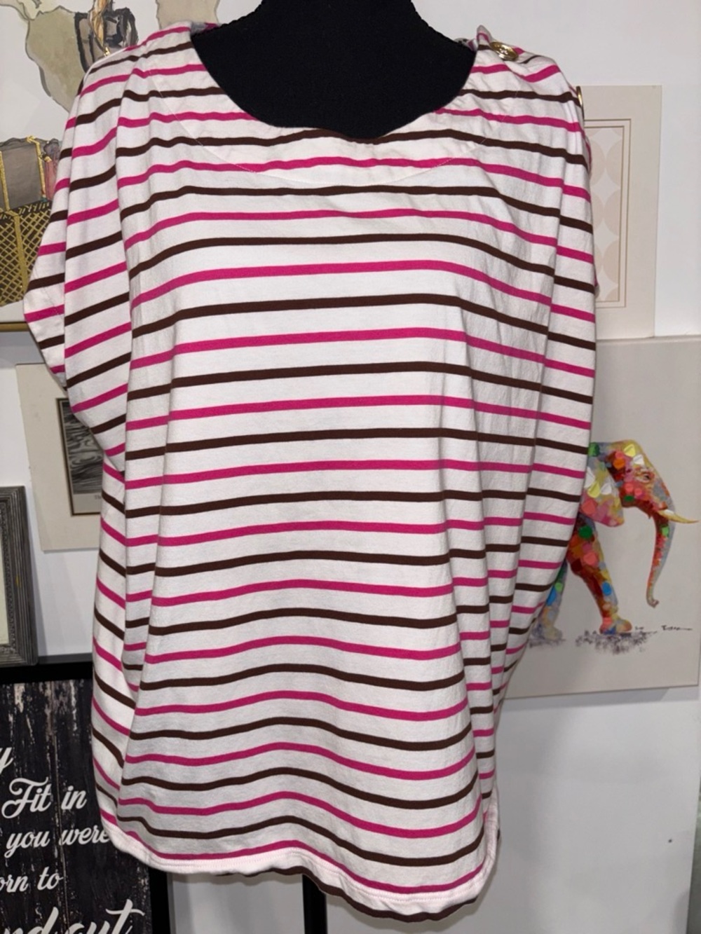 Boden Pink Brown and White Striped Top